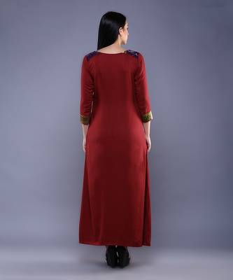 Maroon Kantha Patch Pocket Kurta In Silk Coton 2