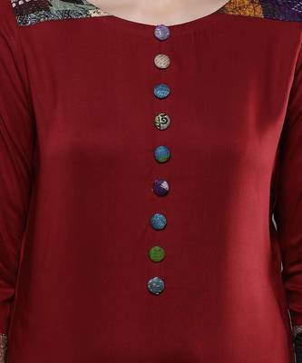 Maroon Kantha Patch Pocket Kurta In Silk Coton 3