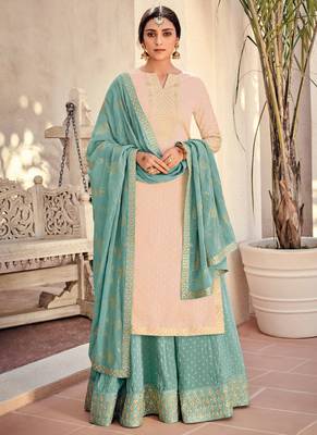 Pink Embroidered Georgette Salwar Up To 42" Size 1