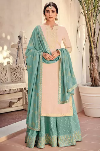 Pink Embroidered Georgette Salwar Up To 42" Size