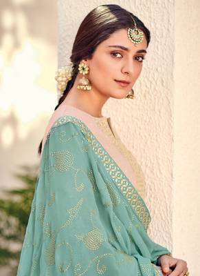 Pink Embroidered Georgette Salwar Up To 42" Size 2