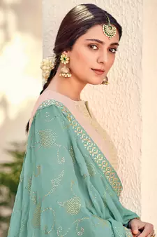 Pink Embroidered Georgette Salwar Up To 42" Size