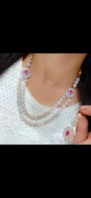Red Indian Jewellery American Diamond White Polish Necklace Set with Maangtika for Women 1