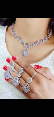 White Indian Jewellery American Diamond White Polish Necklace Set with Maangtika for Women 1