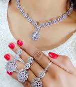 White Indian Jewellery American Diamond White Polish Necklace Set with Maangtika for Women