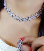 White  Indian Jewellery American Diamond White Polish Necklace Set with Maangtika for Womens