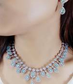 Green  Indian Jewellery American Diamond White Polish Necklace Set with Maangtika for Women
