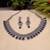 Blue  Indian Jewellery American Diamond White Polish Necklace Set with Maangtika for Women