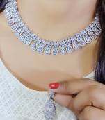 White  Indian Jewellery American Diamond White Polish Necklace Set with Maangtika for Women