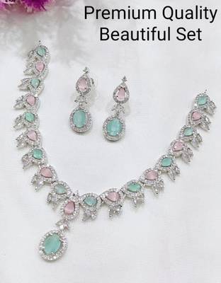 Rhodium Plated Brass Stone Encrusted Multicolor Necklace Set 2