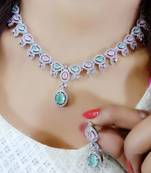 Rhodium Plated Brass Stone Encrusted Multicolor Necklace Set