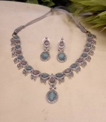 Rhodium Plated Brass Stone Encrusted Multicolor Necklace Set 3