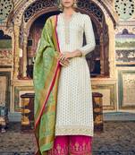 Off-White Embroidered Jacquard Salwar Free size full stitched Up To 42" Size