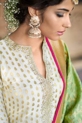 Off-White Embroidered Jacquard Salwar Free size full stitched Up To 42" Size 2