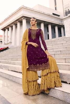 Wine Embroidered Georgette Salwar Up To 42" Size 1