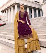 Wine Embroidered Georgette Salwar Up To 42" Size