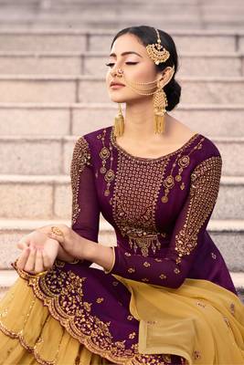 Wine Embroidered Georgette Salwar Up To 42" Size 2