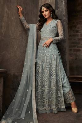 Women's Blue Net Sequin Salwar Suit 1