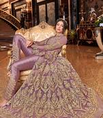 Mauve Embroidered Net Salwar Free size full stitched Up To 42" Size