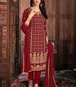 Maroon Embroidered Georgette Salwar Up To 42" Size