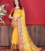 Yellow Woven Cotton Silk Saree With Blouse
