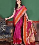 Pink Woven Silk Blend Saree With Blouse