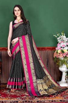 Black Woven Silk Blend Saree With Blouse