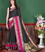 Black Woven Silk Blend Saree With Blouse
