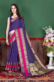 Purple Woven Silk Blend Saree With Blouse