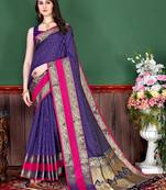 Purple Woven Silk Blend Saree With Blouse