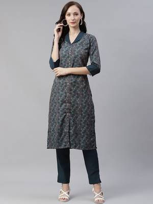 Beautiful Digital Printed Teal Colour Rayon Kurti For Ethnic Look 1
