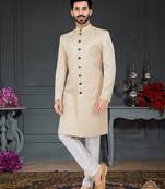 Cream Jacquard embroidered Sherwani