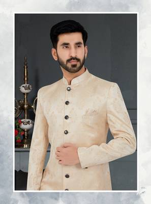 Cream Jacquard embroidered Sherwani 2