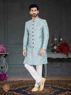 blue Jacquard embroidered Sherwani 1