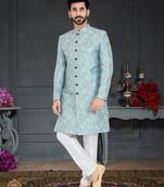 blue Jacquard embroidered Sherwani