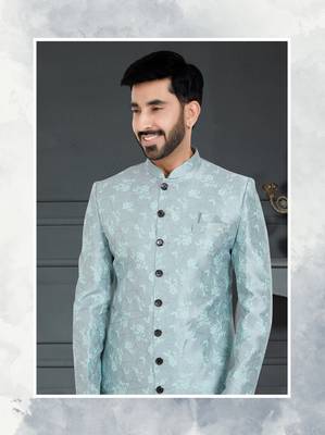 blue Jacquard embroidered Sherwani 2
