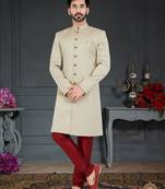 Off white Jacquard embroidered Sherwani