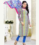 multicolor printed cotton unstitched salwar with dupatta