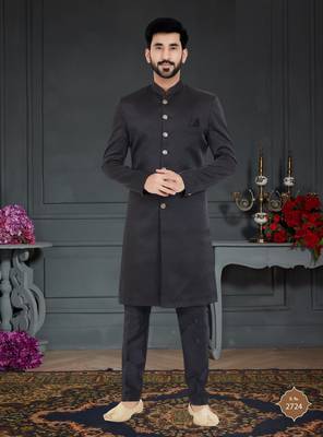 Black Sartin embroidered Sherwani 1