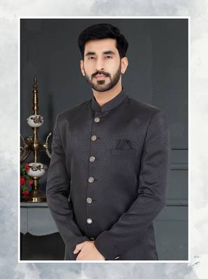 Black Sartin embroidered Sherwani 2