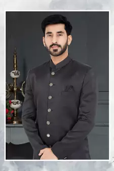 Black Sartin embroidered Sherwani