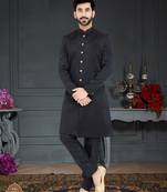 Black Sartin embroidered Sherwani