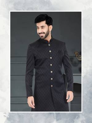 Black Sartin embroidered Sherwani 2