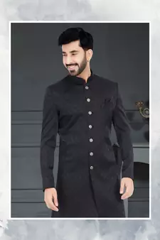 Black Sartin embroidered Sherwani