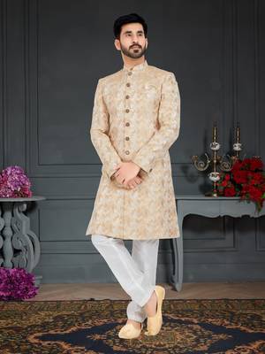White Jacquard embroidered Sherwani 1