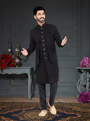 Black Jacquard embroidered Sherwani 1