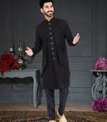 Black Jacquard embroidered Sherwani