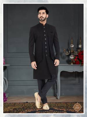 Black Jacquard embroidered Sherwani 2