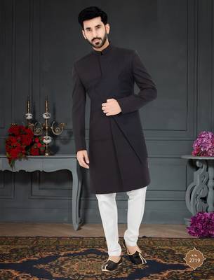 blue brocade sherwani with embroidered work design 1