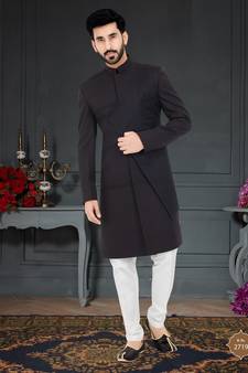 blue Rayon embroidered Sherwani